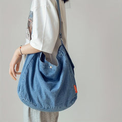Large Capacity Denim Canvas Crossbody Bag Student Tote Bag