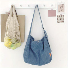 Large Capacity Denim Canvas Crossbody Bag Student Tote Bag