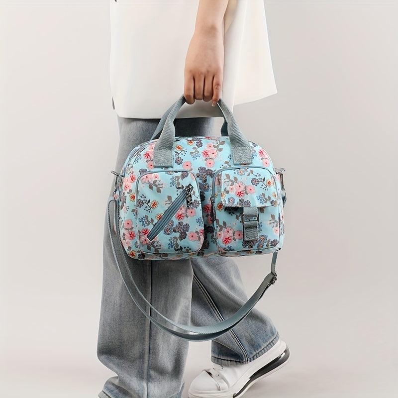 Floral Pattern Crossbody Bag Lightweight Nylon Pockets Purse
