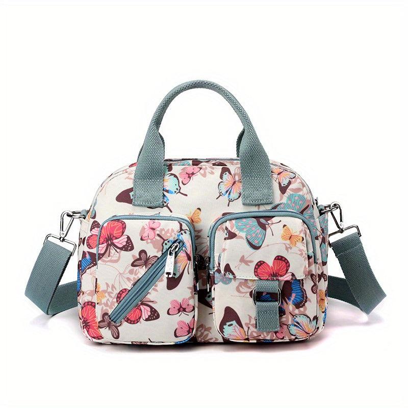Floral Pattern Crossbody Bag Lightweight Nylon Pockets Purse