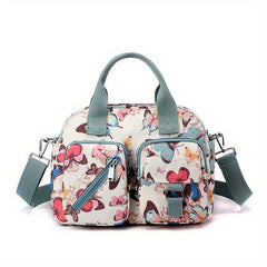 Floral Pattern Crossbody Bag Lightweight Nylon Pockets Purse
