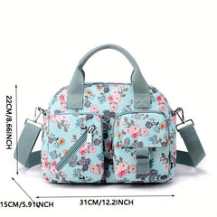 Floral Pattern Crossbody Bag Lightweight Nylon Pockets Purse