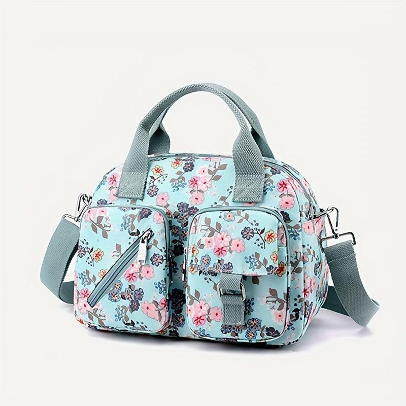 Floral Pattern Crossbody Bag Lightweight Nylon Pockets Purse
