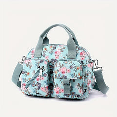 Floral Pattern Crossbody Bag Lightweight Nylon Pockets Purse