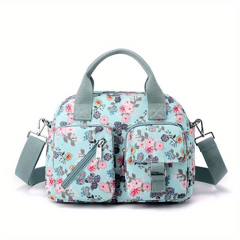 Floral Pattern Crossbody Bag Lightweight Nylon Pockets Purse