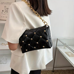 Argyle Embossed Rivet Decor Square Bag Chain Flap Shoulder Bag