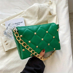 Argyle Embossed Rivet Decor Square Bag Chain Flap Shoulder Bag