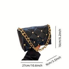 Argyle Embossed Rivet Decor Square Bag Chain Flap Shoulder Bag