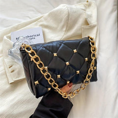 Argyle Embossed Rivet Decor Square Bag Chain Flap Shoulder Bag