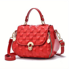 Checkered Embossed Handbag For Women Solid Crossbody Bag Purse