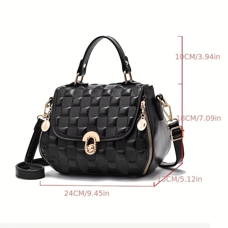 Checkered Embossed Handbag For Women Solid Crossbody Bag Purse