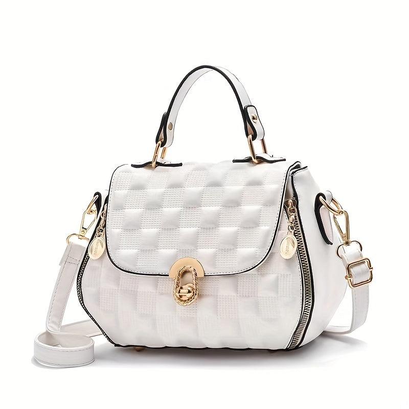 Checkered Embossed Handbag For Women Solid Crossbody Bag Purse