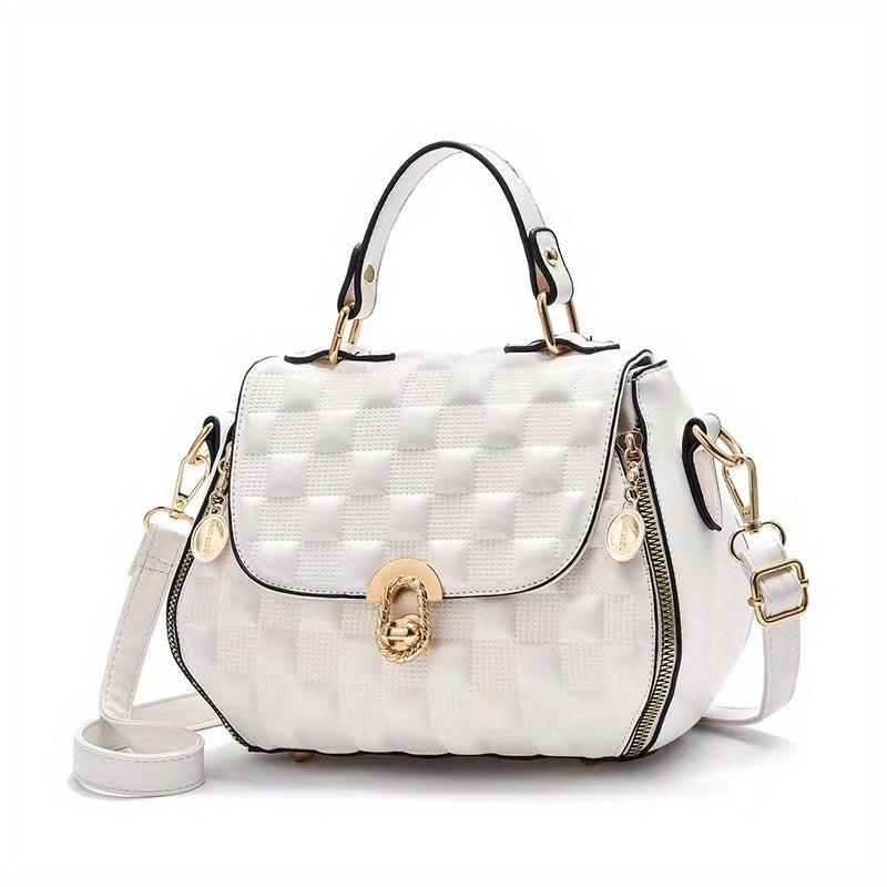 Checkered Embossed Handbag For Women Solid Crossbody Bag Purse