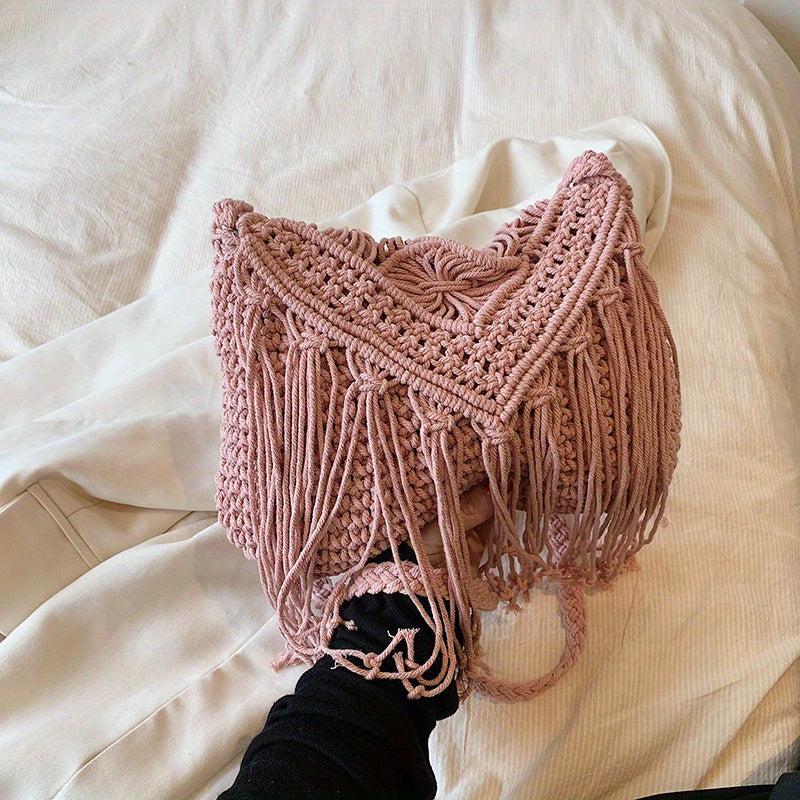 Bohemian Tassel Decor Woven Shoulder Bag
