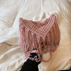 Bohemian Tassel Decor Woven Shoulder Bag