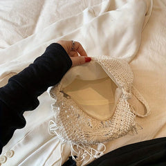 Bohemian Tassel Decor Woven Shoulder Bag