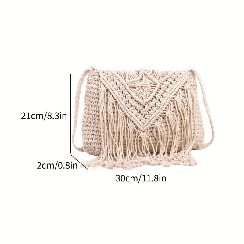 Bohemian Tassel Decor Woven Shoulder Bag