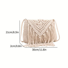Bohemian Tassel Decor Woven Shoulder Bag