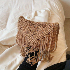 Bohemian Tassel Decor Woven Shoulder Bag