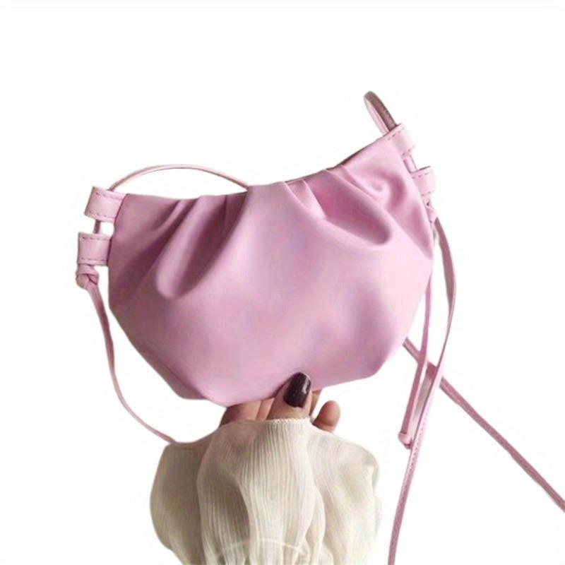 Pleated Zipper Crossbody Bag PU Textured Purse Shoulder Bag