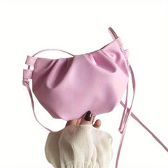 Pleated Zipper Crossbody Bag PU Textured Purse Shoulder Bag