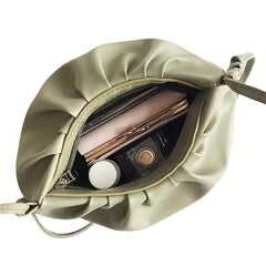 Pleated Zipper Crossbody Bag PU Textured Purse Shoulder Bag