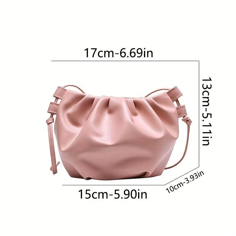 Pleated Zipper Crossbody Bag PU Textured Purse Shoulder Bag