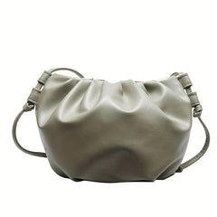Pleated Zipper Crossbody Bag PU Textured Purse Shoulder Bag