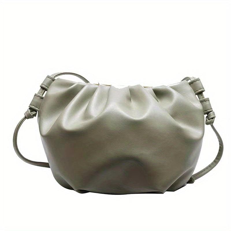 Pleated Zipper Crossbody Bag PU Textured Purse Shoulder Bag