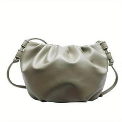 Pleated Zipper Crossbody Bag PU Textured Purse Shoulder Bag