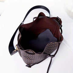 Geometric Pattern Mini Bucket Bag Faux Leather Crossbody Shoulder Bag