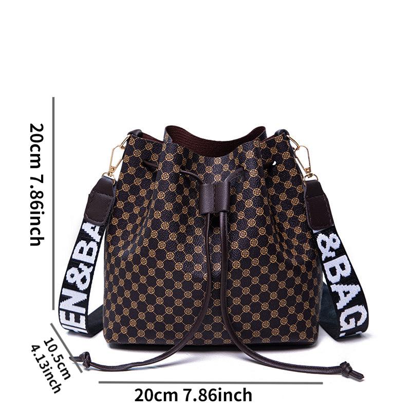 Geometric Pattern Mini Bucket Bag Faux Leather Crossbody Shoulder Bag