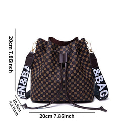 Geometric Pattern Mini Bucket Bag Faux Leather Crossbody Shoulder Bag