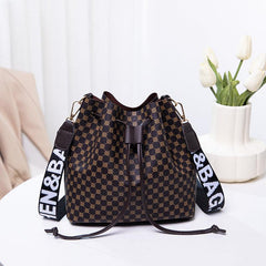 Geometric Pattern Mini Bucket Bag Faux Leather Crossbody Shoulder Bag
