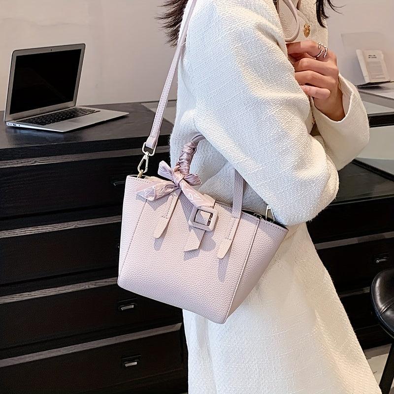 Women's Scarf Decor Crossbody Bag Buckle Satchel Purse