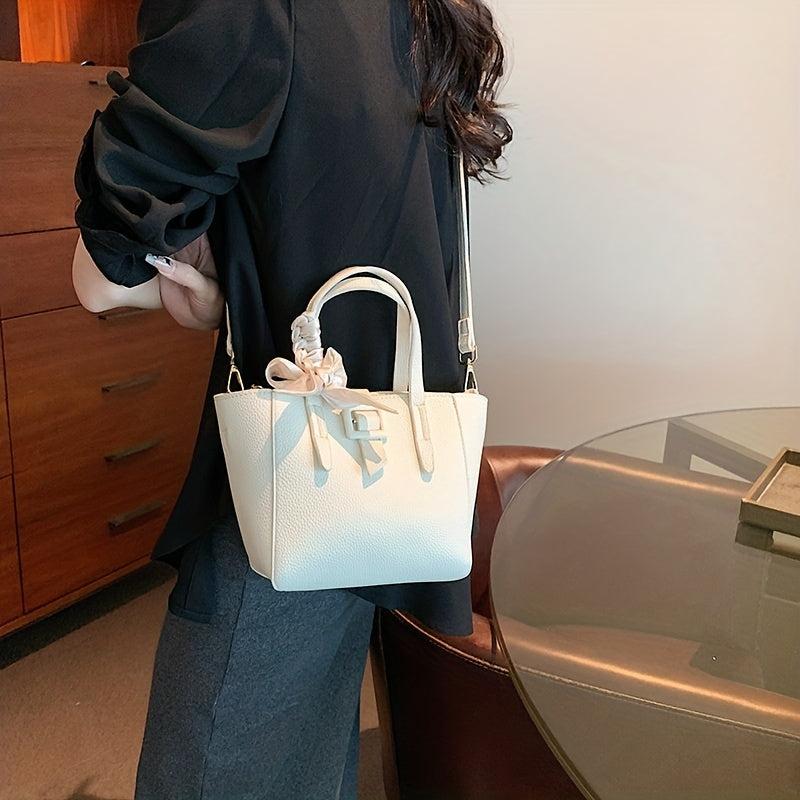 Women's Scarf Decor Crossbody Bag Buckle Satchel Purse
