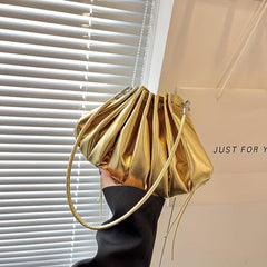 Metallic Ruched Bucket Bag Crossbody Shoulder Purse