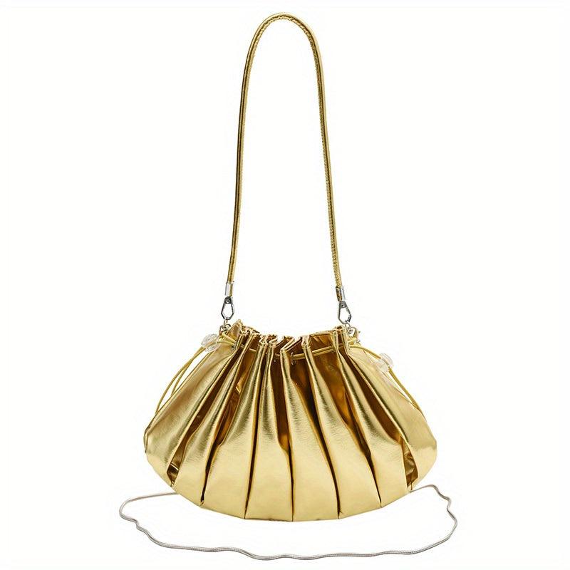 Metallic Ruched Bucket Bag Crossbody Shoulder Purse