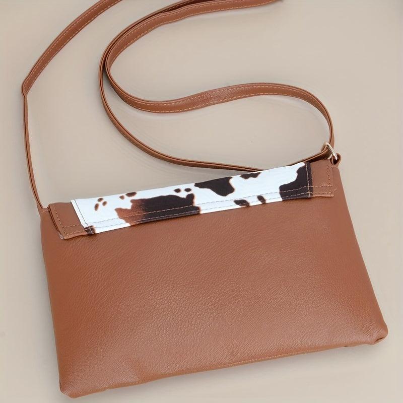 Cow Pattern Envelope Crossbody Bag Lightweight Faux Leather Shoulder Bag