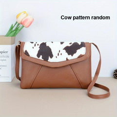 Cow Pattern Envelope Crossbody Bag Lightweight Faux Leather Shoulder Bag