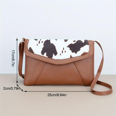Cow Pattern Envelope Crossbody Bag Lightweight Faux Leather Shoulder Bag