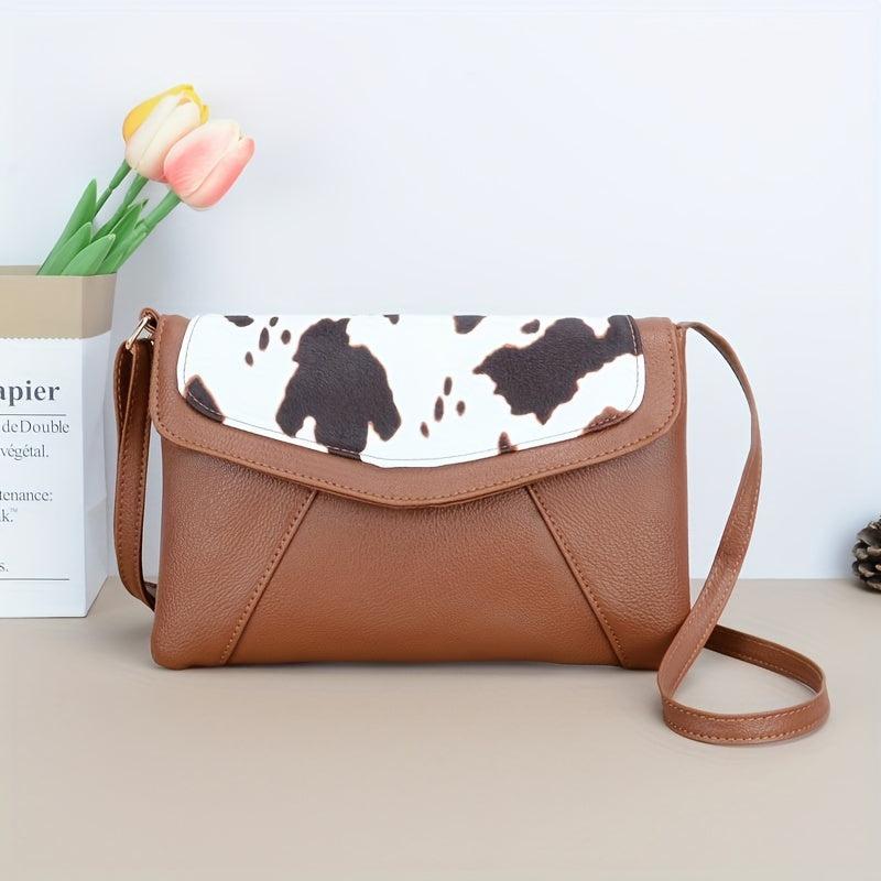 Cow Pattern Envelope Crossbody Bag Lightweight Faux Leather Shoulder Bag