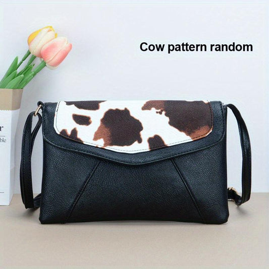 Cow Pattern Envelope Crossbody Bag Lightweight Faux Leather Shoulder Bag