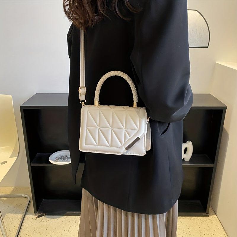 Argyle Quilted Square Handbag Crossbody Bag Top Handle Flap Purse