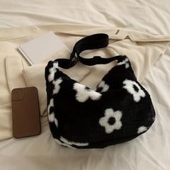 Flower Graphic Fuzzy Shoulder Bag Crossbody Bag