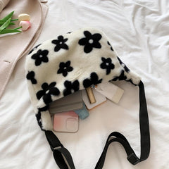 Flower Graphic Fuzzy Shoulder Bag Crossbody Bag