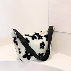 Flower Graphic Fuzzy Shoulder Bag Crossbody Bag