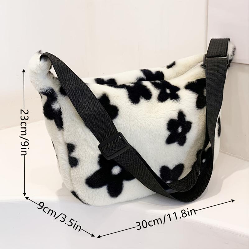 Flower Graphic Fuzzy Shoulder Bag Crossbody Bag