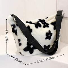 Flower Graphic Fuzzy Shoulder Bag Crossbody Bag