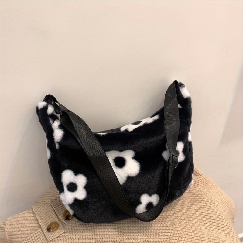 Flower Graphic Fuzzy Shoulder Bag Crossbody Bag